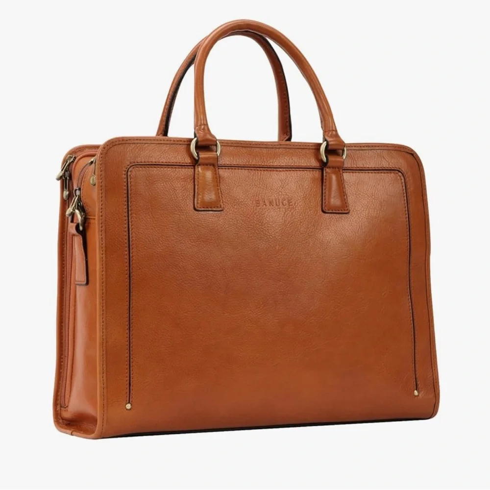 Banuce Genuine Full Grains Italian Leather Briefcase Women / Men Laptop Bag NEW